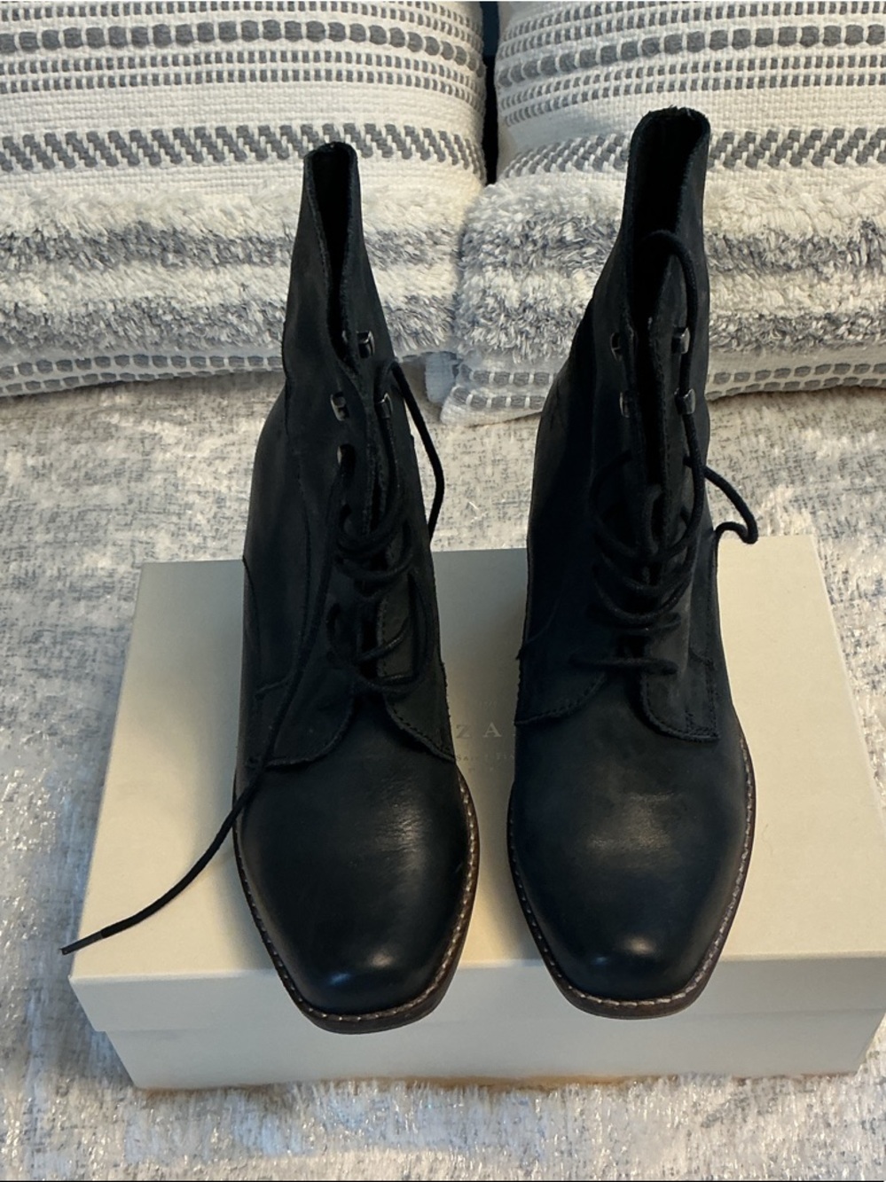 MTNG Black Lace-Up Women's Ankle Boots with Brown Welt